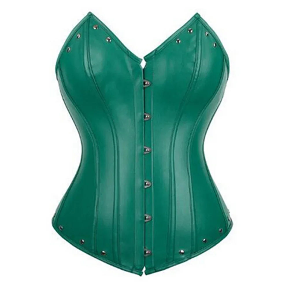 Steampunk Faux Leather Overbust Corset With Zipper for Women