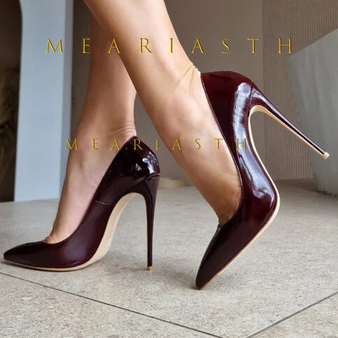 Red Patent Leather Pointed Toe Medium Heel Pumps for Women