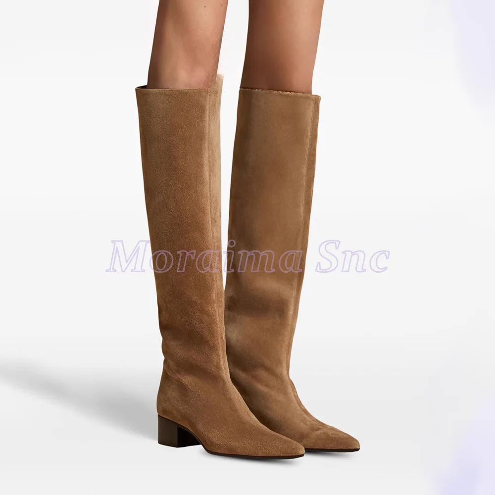 Python Pattern Pointed Toe Block Heel Knee High Boots For Women
