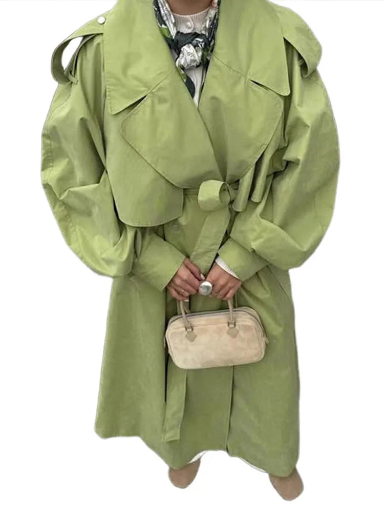 Turn-Down Collar Lace Up Windbreaker Coat For Women