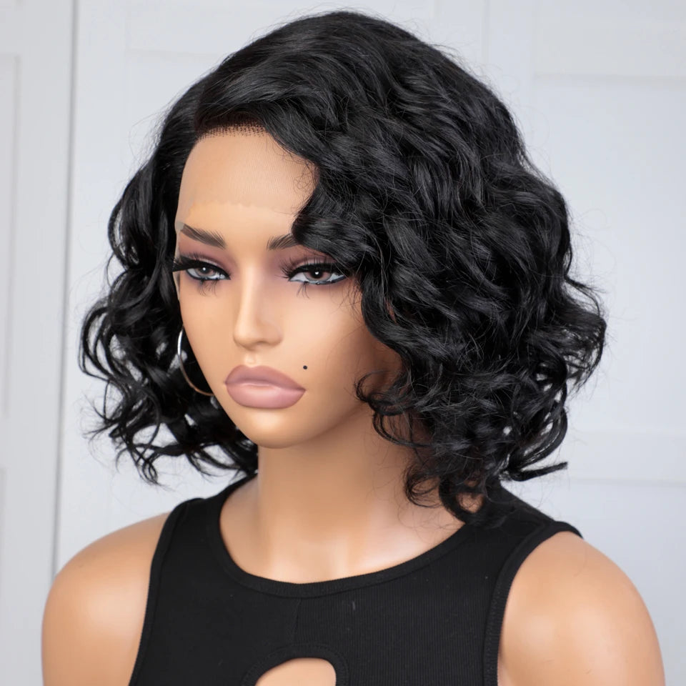 Short Deep Curly Bob Lace Front Human Hair Wig for Women