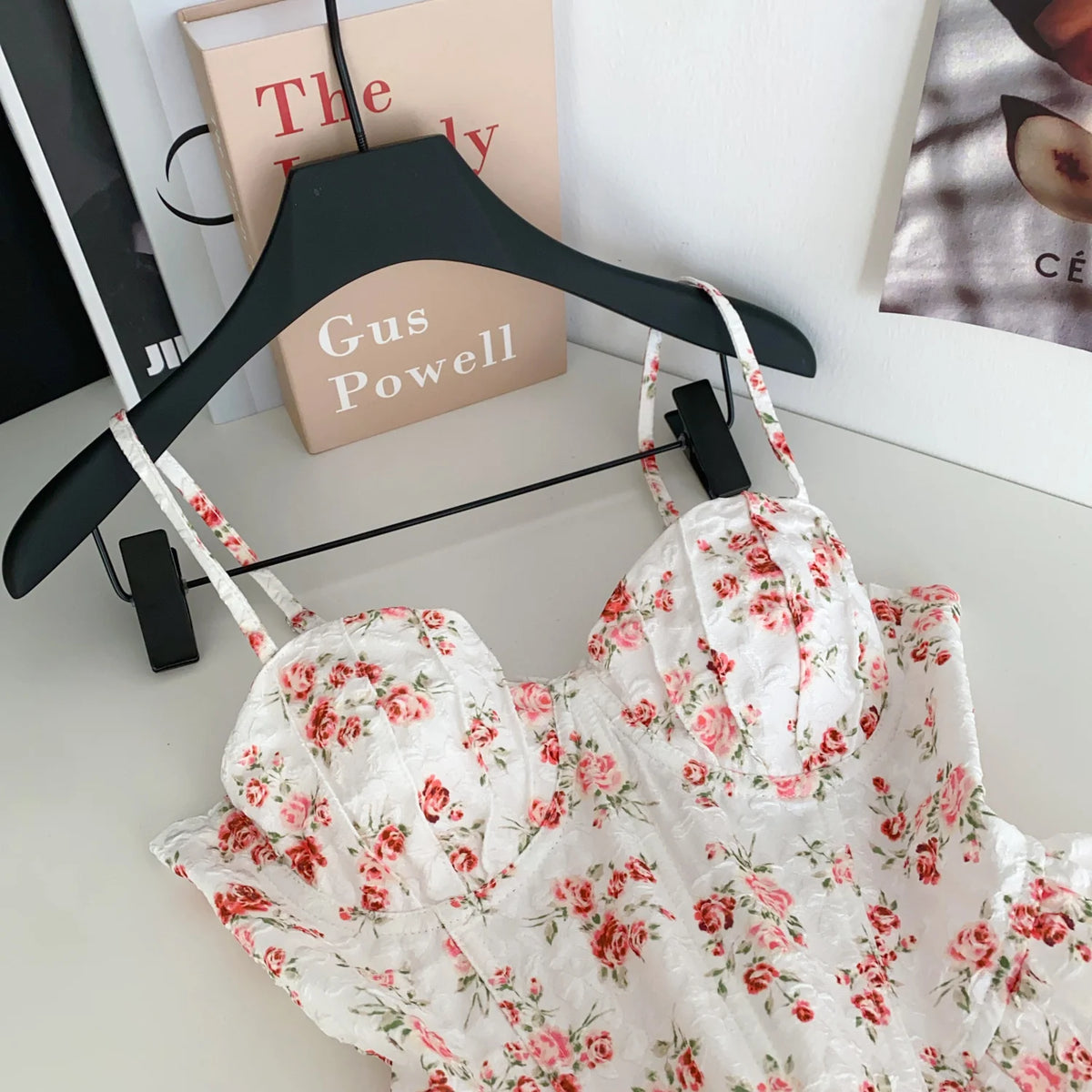 French Corset Print Ruffle Strap Tank Top for Women