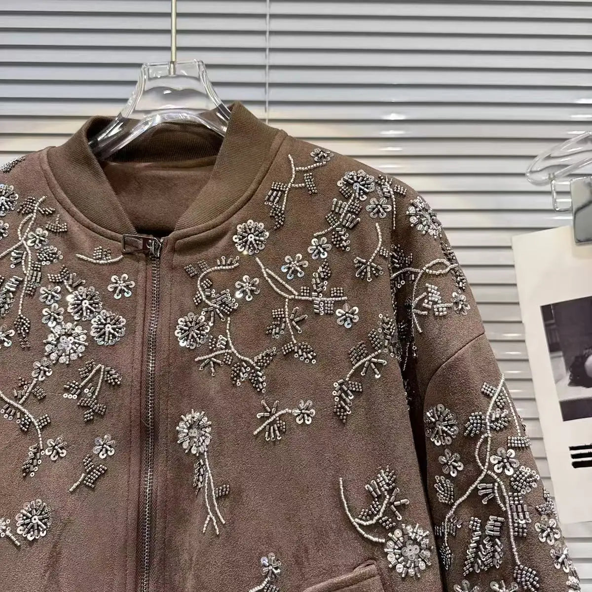 2026 Winter New Coat for Women,Retro Heavy Industry Nail Bead Suede Embroidery Loose Cotton Jacket