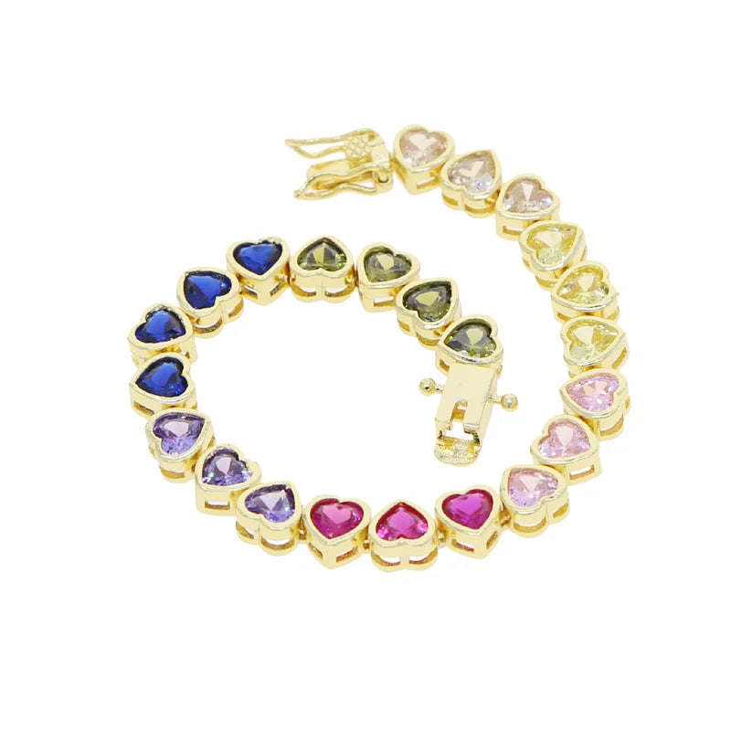 Rainbow Heart Bracelet And Necklace Set