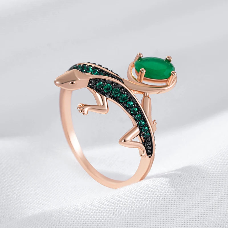 Green Zircon Lizard Cocktail Ring