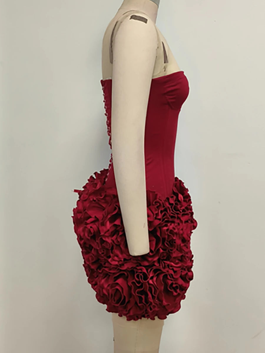 Women's Sexy Strapless Red Mini Skirt and Off-Shoulder Corset Top Two-Piece Set Lace Up Elegant Quality Luxury Party Dress