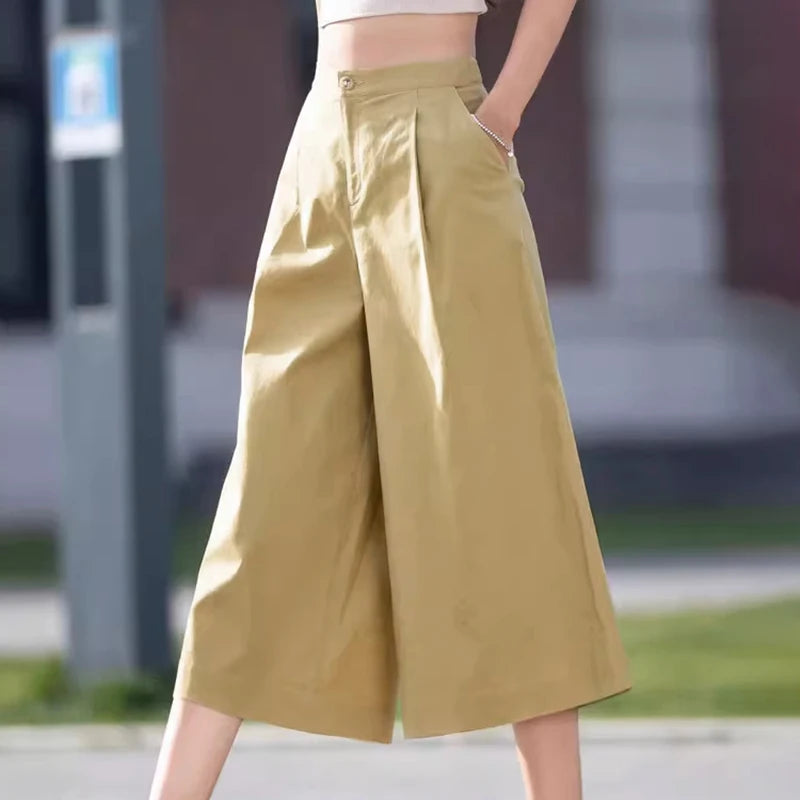 ZANZEA Women Straight Long Pants Korean High Waist Pantalons Casual Loose Wide Leg Cropped Trousers 2024 Summer Holiday Bottoms