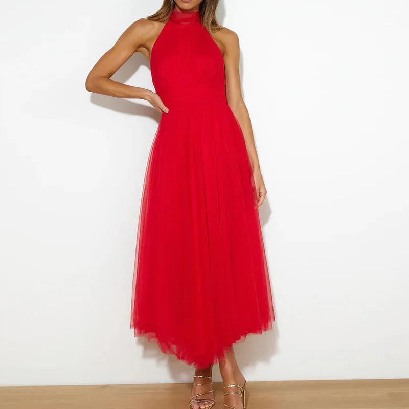 Elegant Lantern Sleeve V Neck Maxi Dress for Women