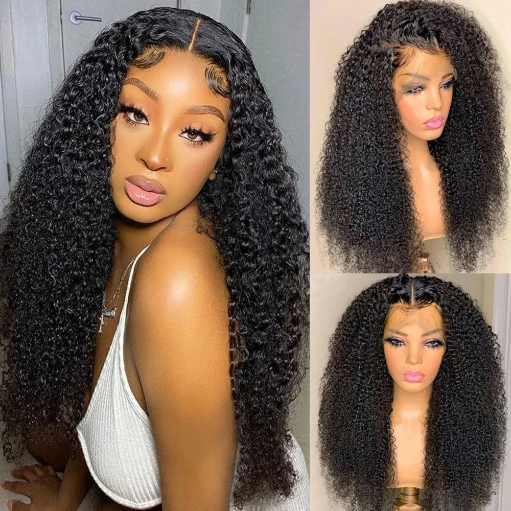 Long Kinky Curly Lace Front Human Hair Wig for Women