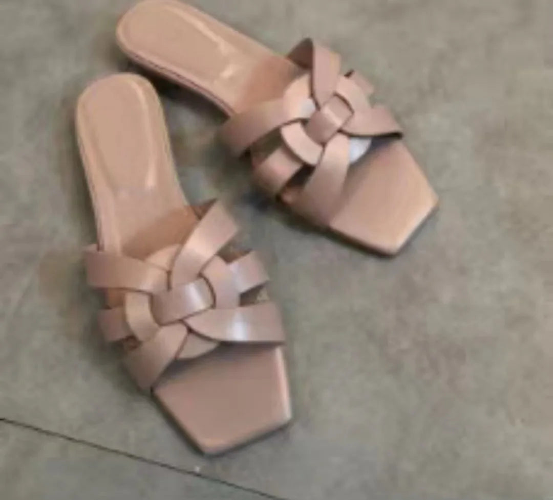 Knitted Square Heel Sandals With Slip On Soft Eva Insole Comfortable For Women