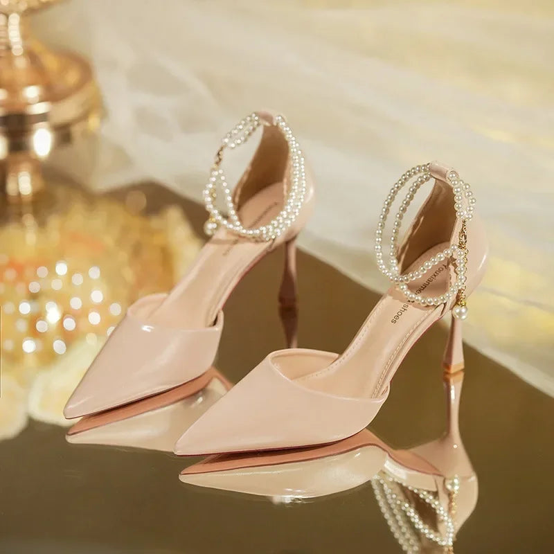 Pearl Stiletto Bow Ankle Pumps