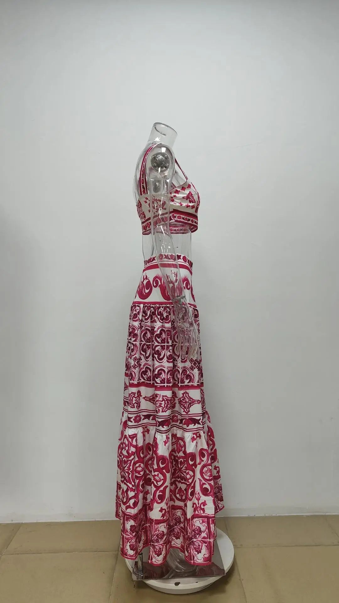 Printed Strapless Crop Top and Maxi Skirt Set for Women