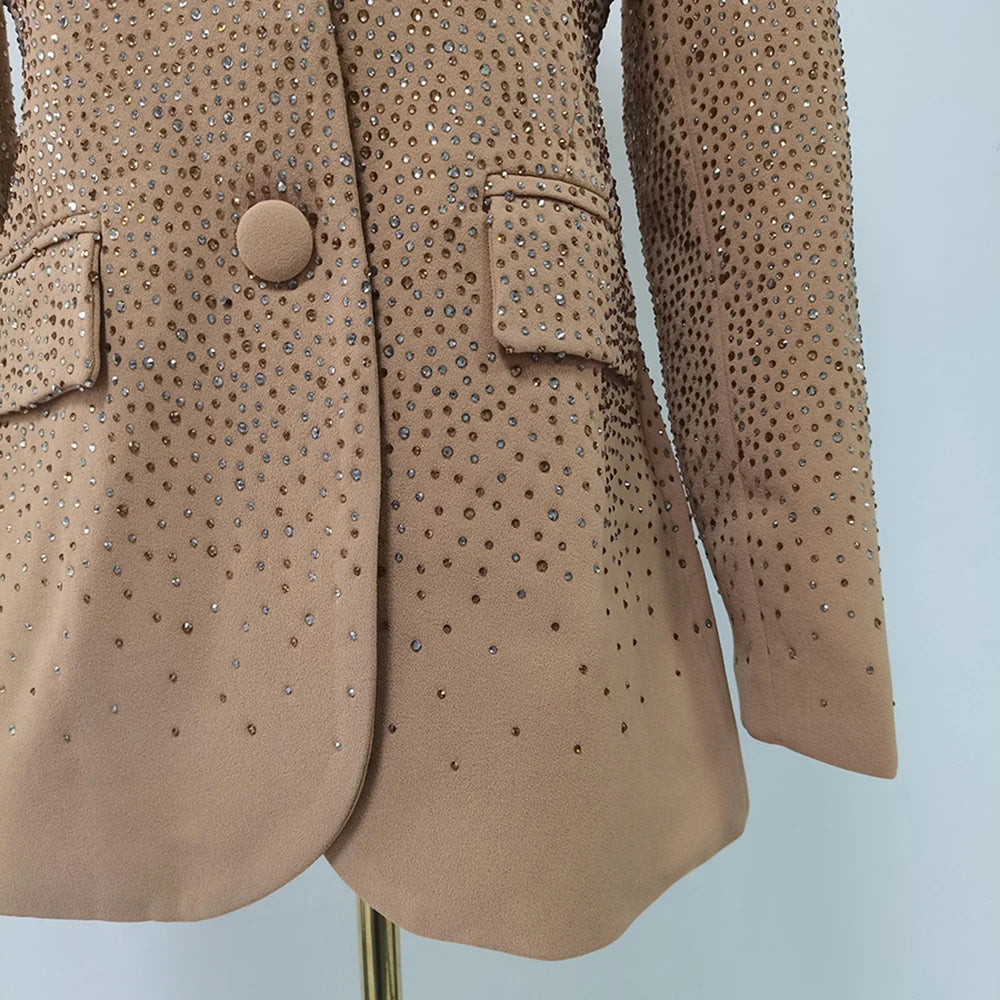 TWOTWINSTYLE Temperament Spliced Diamonds Jackets For Women Lapel Long Sleeve Designer Blazer Female Fashion Style New KJA534367
