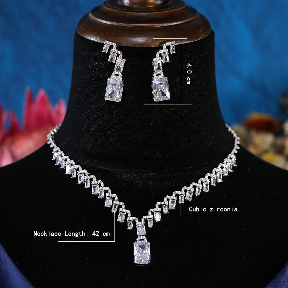 European Bridal Zirconia Necklace And Earrings Set For Women