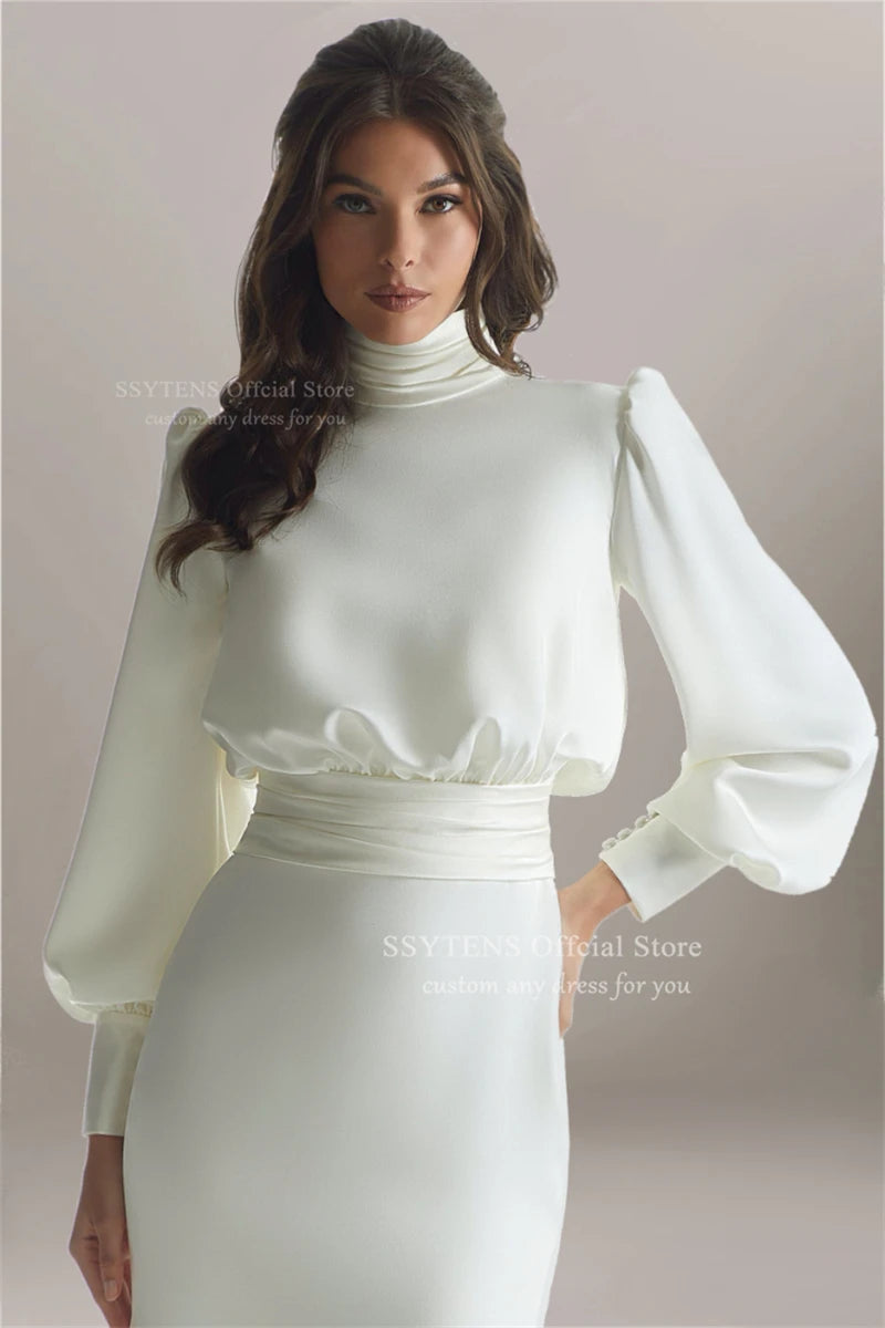Elegant Satin Mermaid Wedding Dress with Long Sleeves for Women