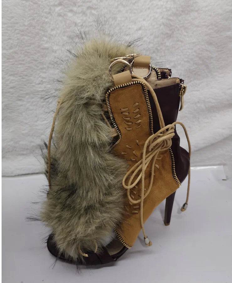 Chic Lace Up Open Toe Furry Summer Sandals For Women