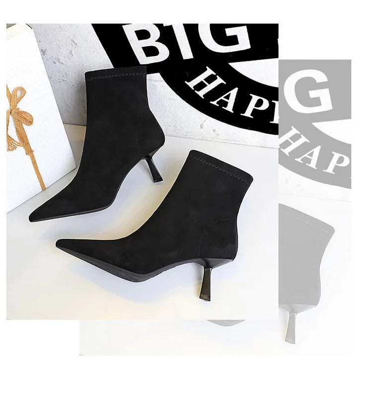 Suede Pointy Toe Sock Stiletto Boots
