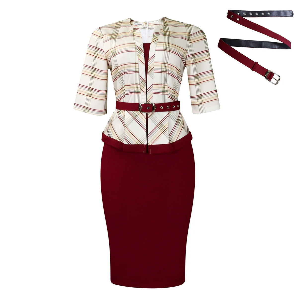 Elegant V-Neck 3/4 Sleeve Office Midi Dress for Women