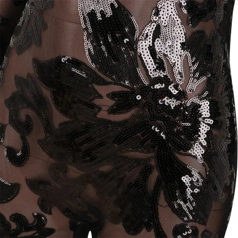 Sparkly Sequin Mesh Patchwork Evening Jumpsuit for Women
