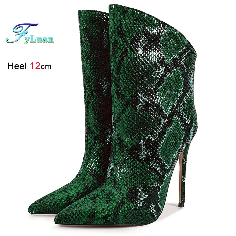 Green Patent Leather Pointed Toe Ankle Boots for Women