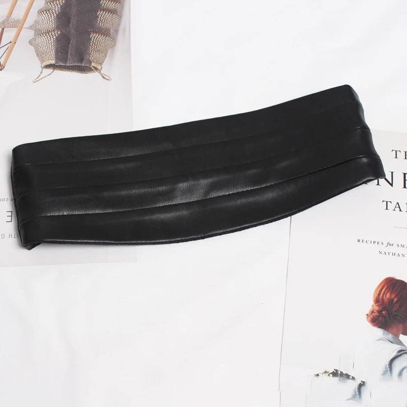 [EAM]  Multicolor Black Red Pu Leather Elastic Wide  Belt Personality Women New Fashion Tide All-match Spring 2025 1U221
