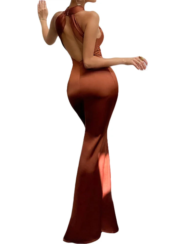 Cross Halter Backless Ball Gown Cocktail Dress for Women