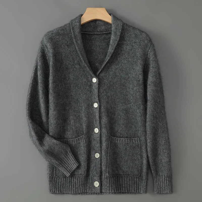 Warm Winter Wool Knit V-Neck Pocket Cardigan for Women