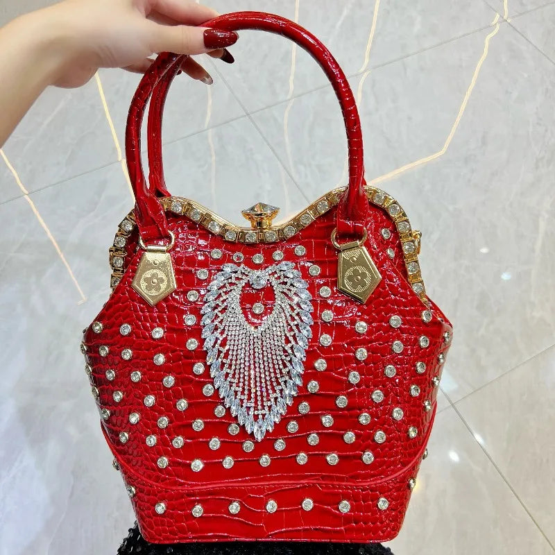 New Women's Dinner Bag with Diamonds Shiny Dinner Party Handbag Luxury Brand Diamond-encrusted Fashionable Women's Shoulder Bag