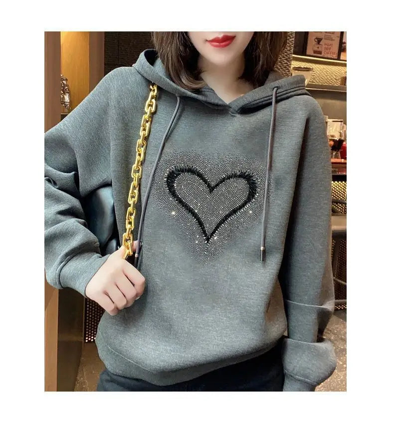 Autumn and Winter Women's Hoodie Sweater fleece-lined Thickened Korean-style Loose Casual All-match Top