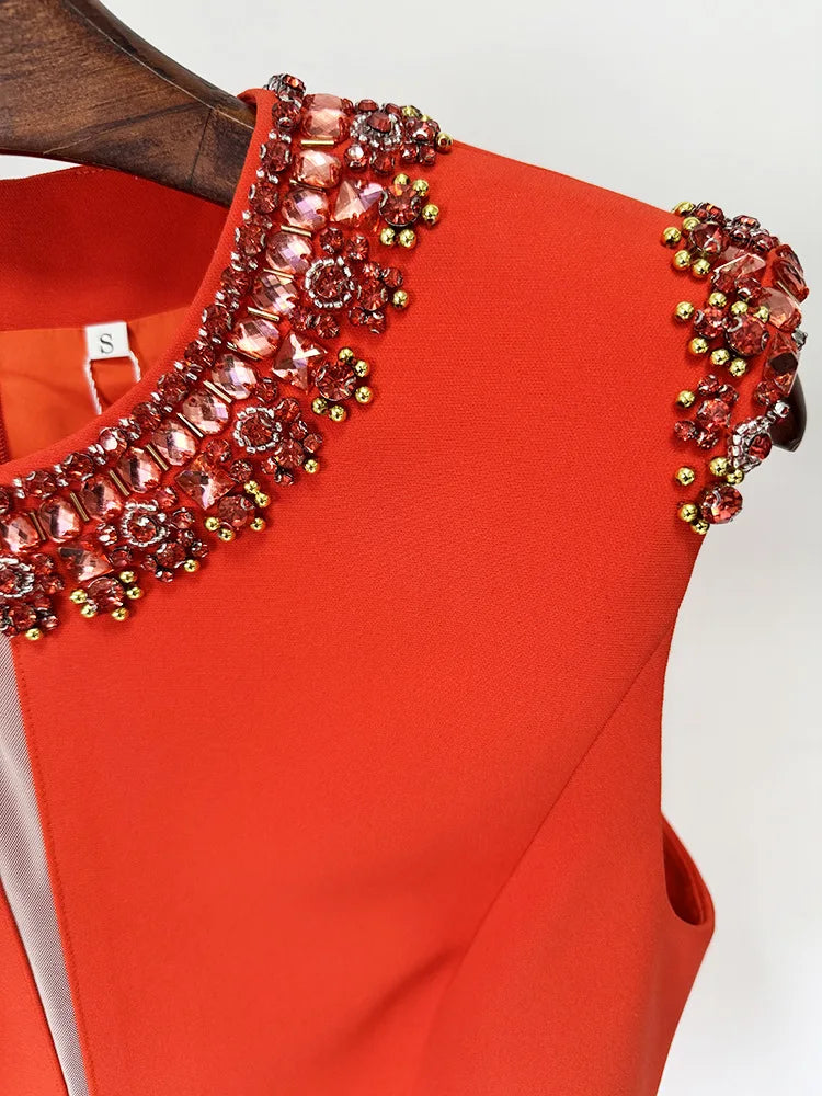 HIGH STREET Newest 2026 Designer Fashion Women's Colorful Diamond Beading Sleeveless  Tank Dress