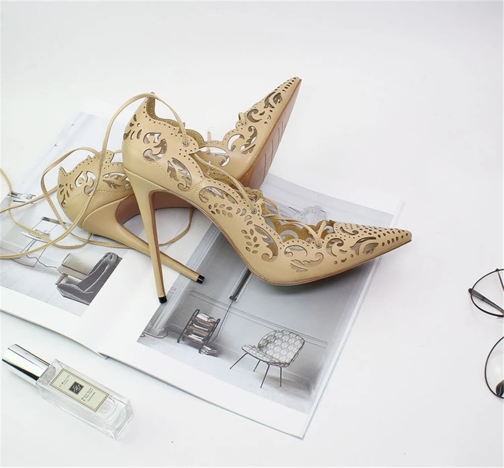 Pointed Toe Lace-Up Thin High Heel Pumps for Women