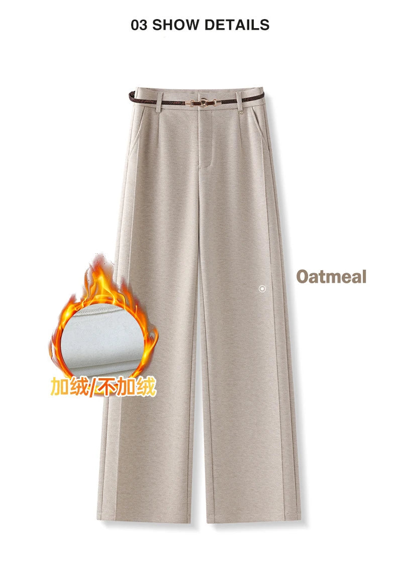 Full Length Textured Woolen Wide Leg Pants For Women
