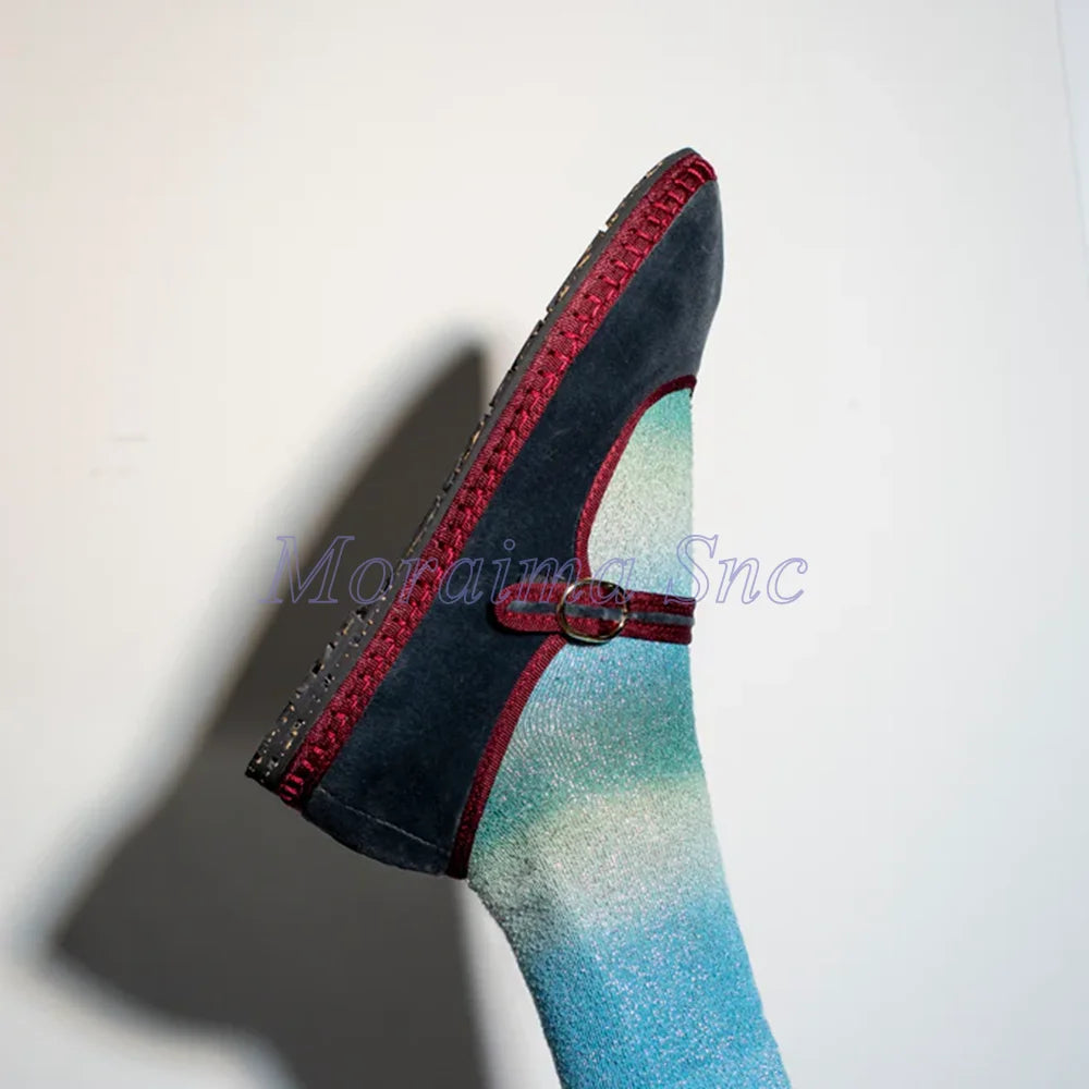 Round Toe Grey Velvet Mary Jane Ballet Flats for Women