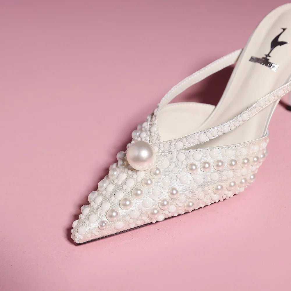 Elegant Silk Heeled Sandals With Bead Straps for Women