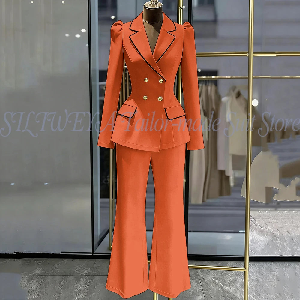 Double Breasted Blazer Set With Side Pockets For Women