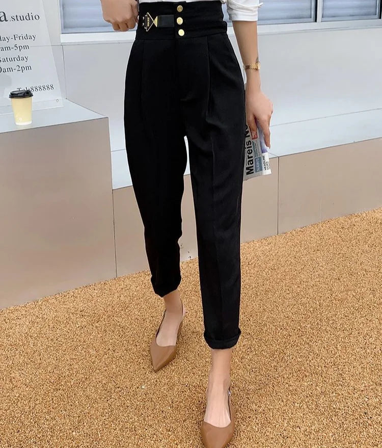 Woman Tailoring Trousers Autumn Winter High Waist Loose Harem Pants for Women Black Buttons Baggy Slacks Casual Nylon Cotton Xxl