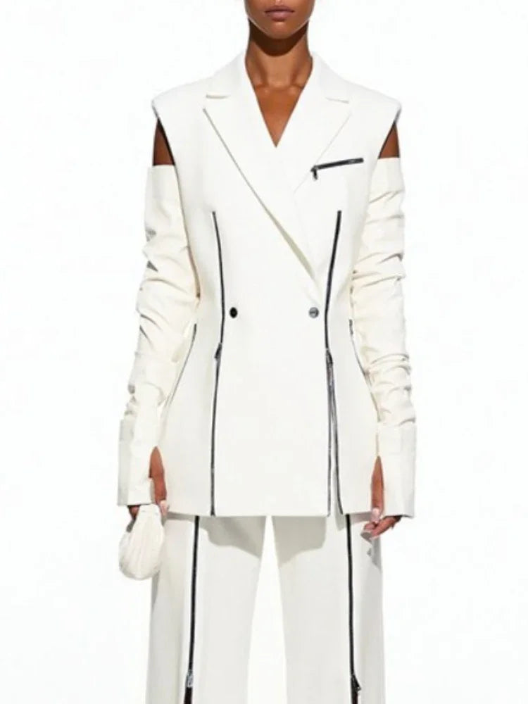 Gymystars New Women's White Suit Vest Top Sleeveless Suit Vest Coat for Women Vintage Shoulder Pad Zipper Casual Blazer Outwear