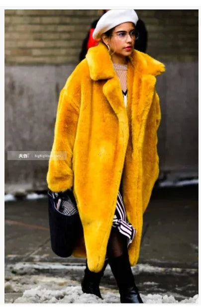 Long Belted Faux Fur Winter Coat