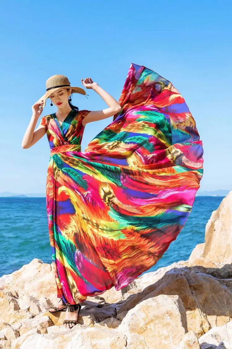 Plus Size Peacock Print Maxi Dress