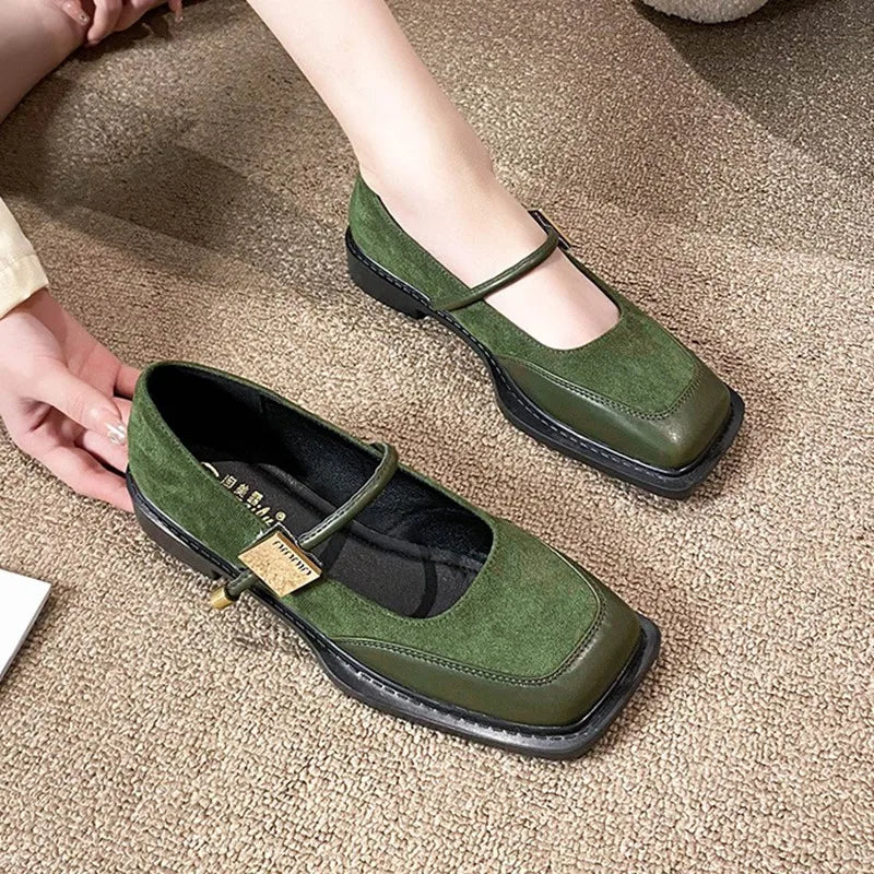 Retro Square Toe Low Heel Mary Jane Shoes for Women