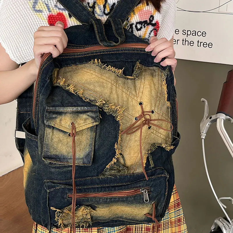 Washed Denim Backpack With Large Capacity for Women