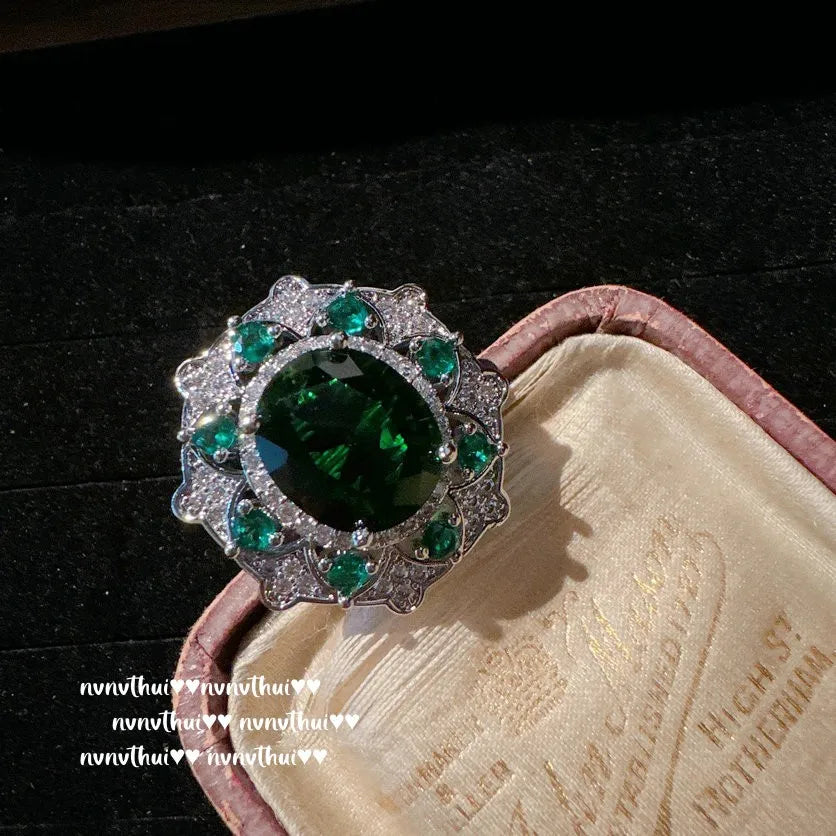 Oval Green Cubic Zirconia Sterling Silver Jewelry Set for Women