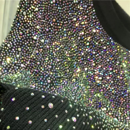 Luxury Blingbling Diamonds Autumn Winter Sim Black Sweaters Women's Long Sleeve High Street Y2K Knitted Pullover Clothes