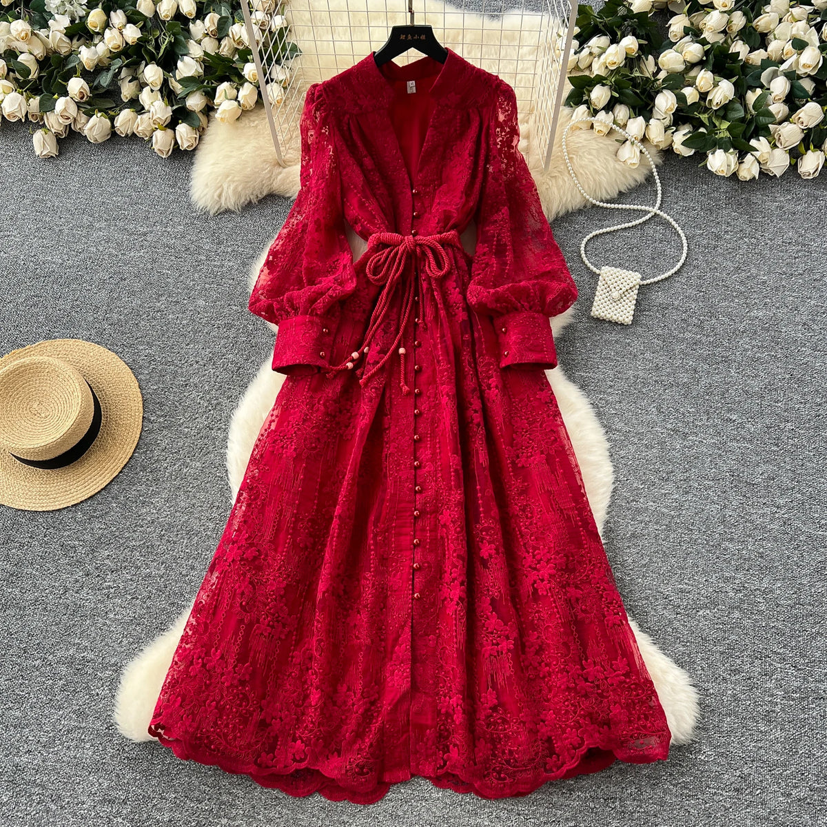 Intricate Embroidery Sash Evening Dress