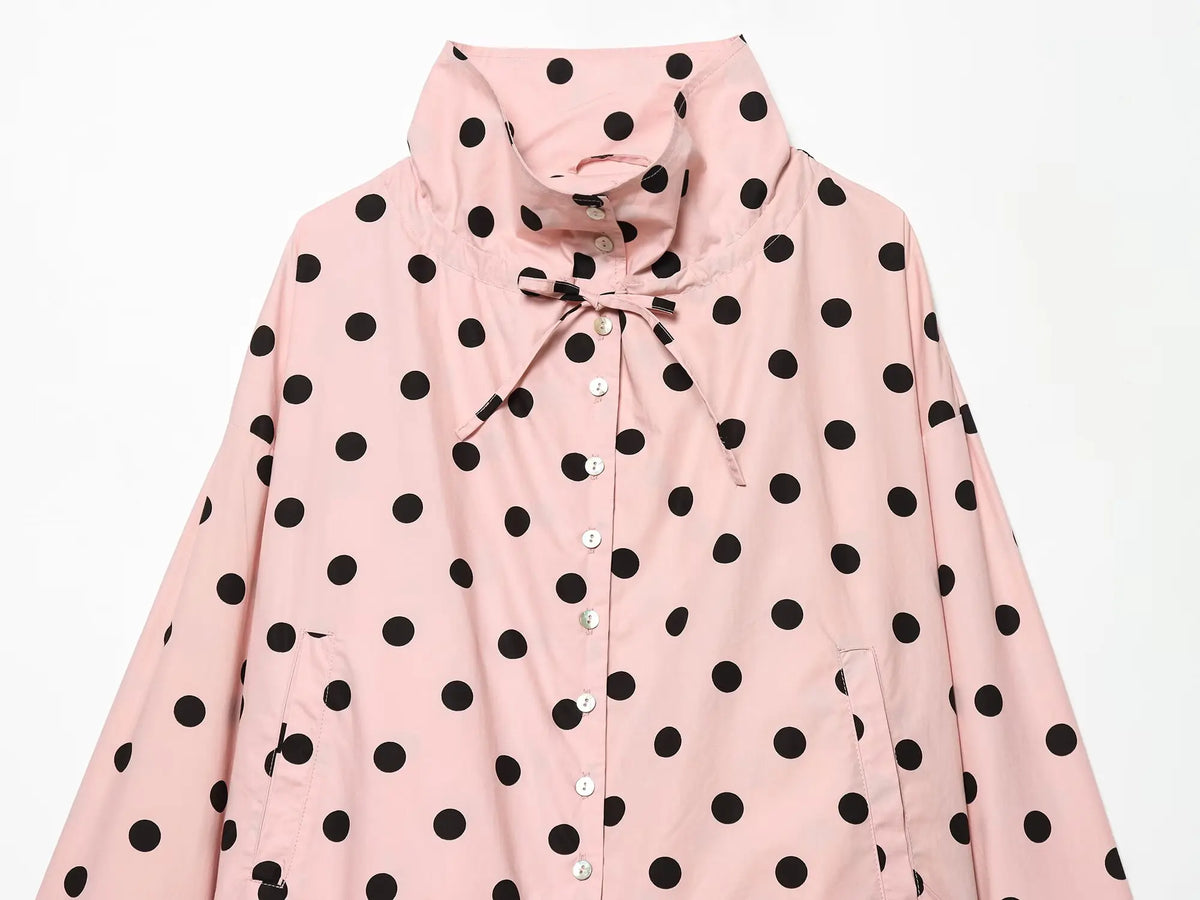 Pink Polka Dot High Collar Button Front Jacket for Women