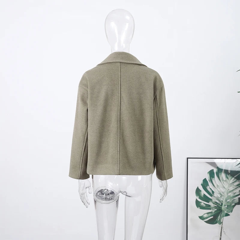 Double Breasted Cropped Jacket With Turn Down Collar for Women