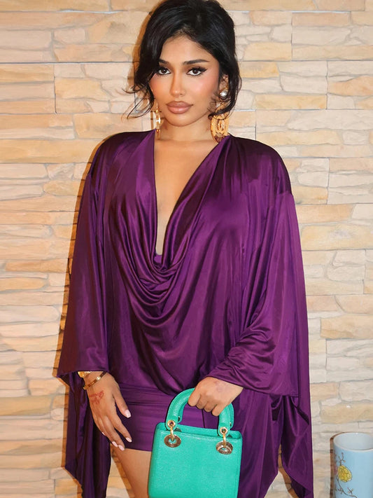 Batwing Sleeve Mini Evening Dress