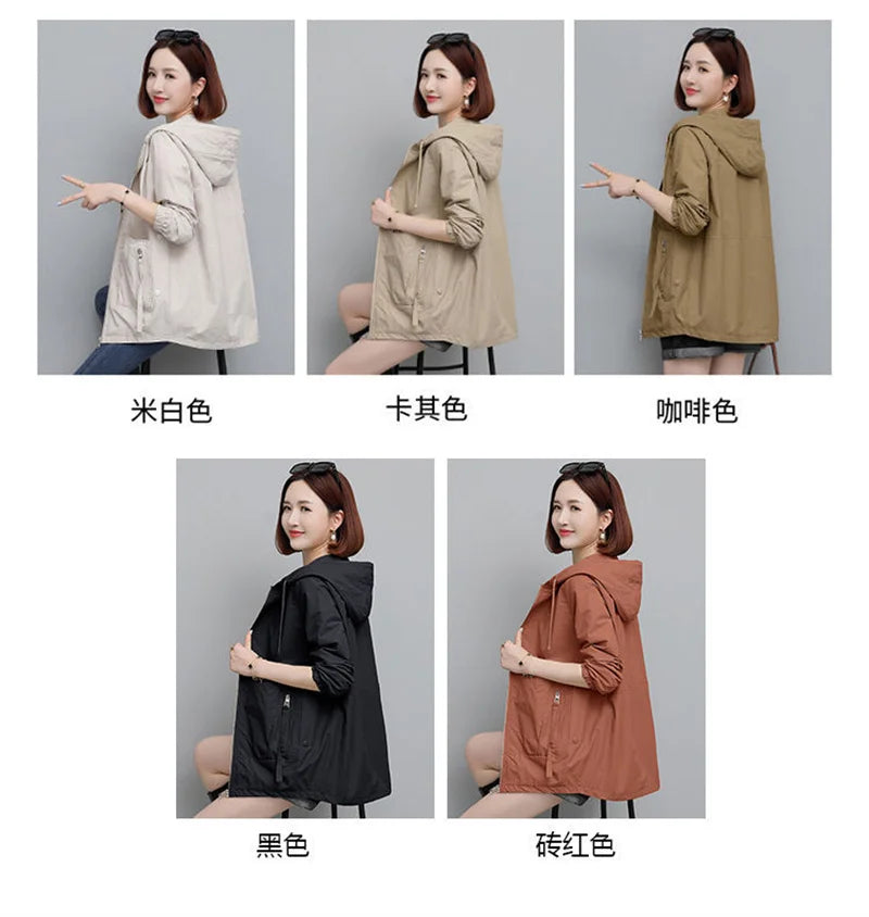 Lining Hooded Coat Female Spring And Autumn Temperament Short Jacket Casual Short Trench Coat Female Hooded Outwear Khaki