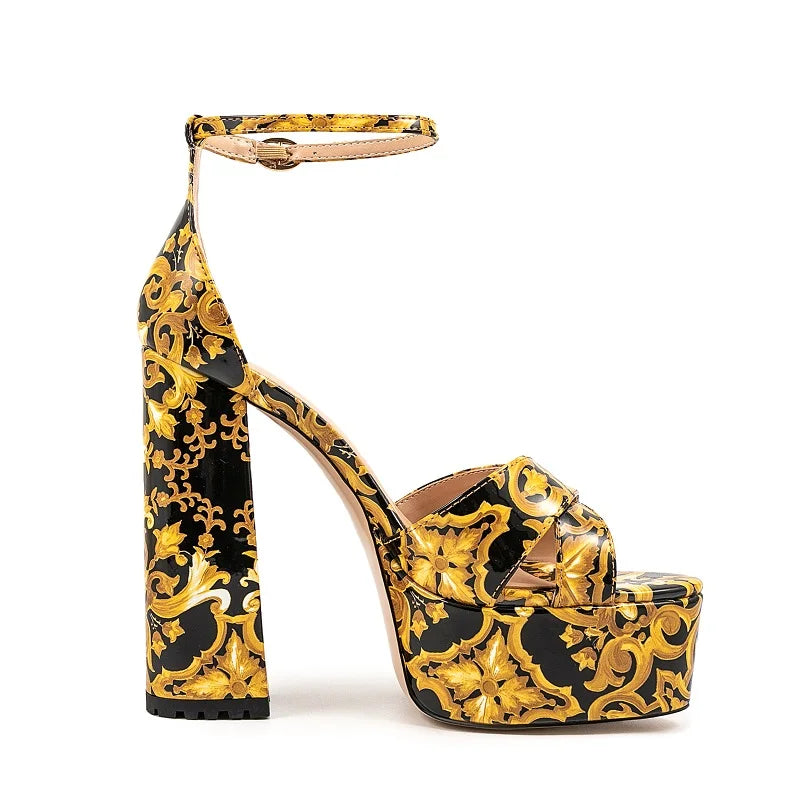 Summer Platform Sandals Printed Leather Ultra High Heel for Women