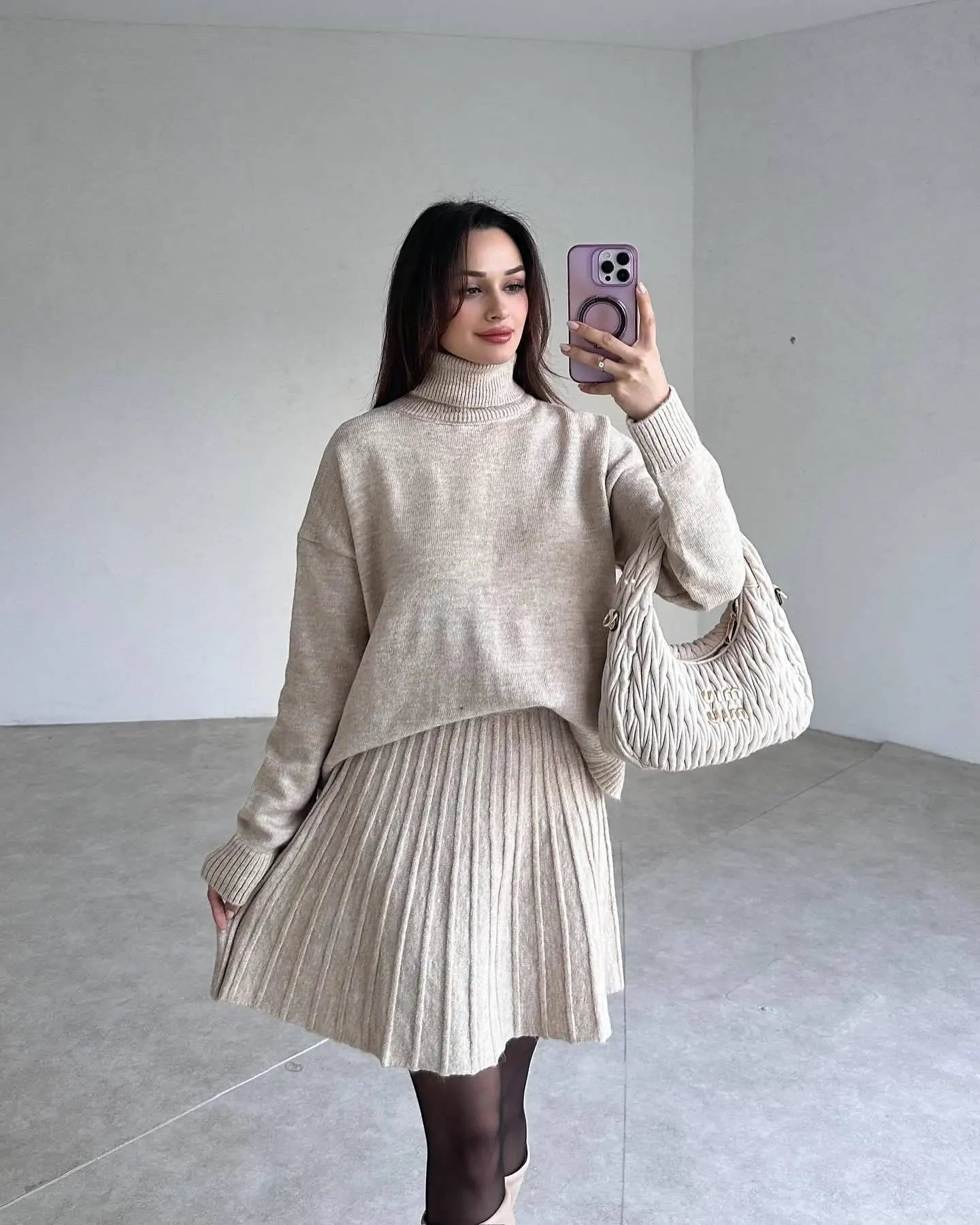 Cotton Linen Pleated Skirt Set